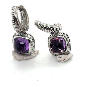 Sterling silver diamond and amethyst earrings
